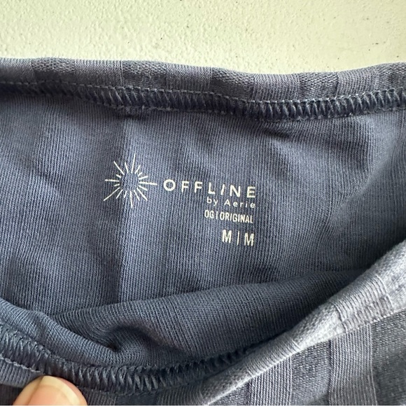 Aerie Flutter Sleeve Ribbed Crop Top in Blue - Picture 2 of 3